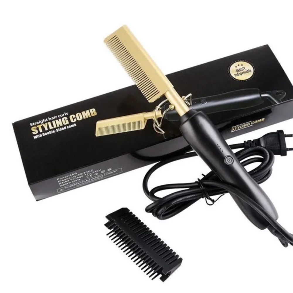Electric Hot Comb Hair Straightener Heat Press Portable Curling Flat Iron Curler
